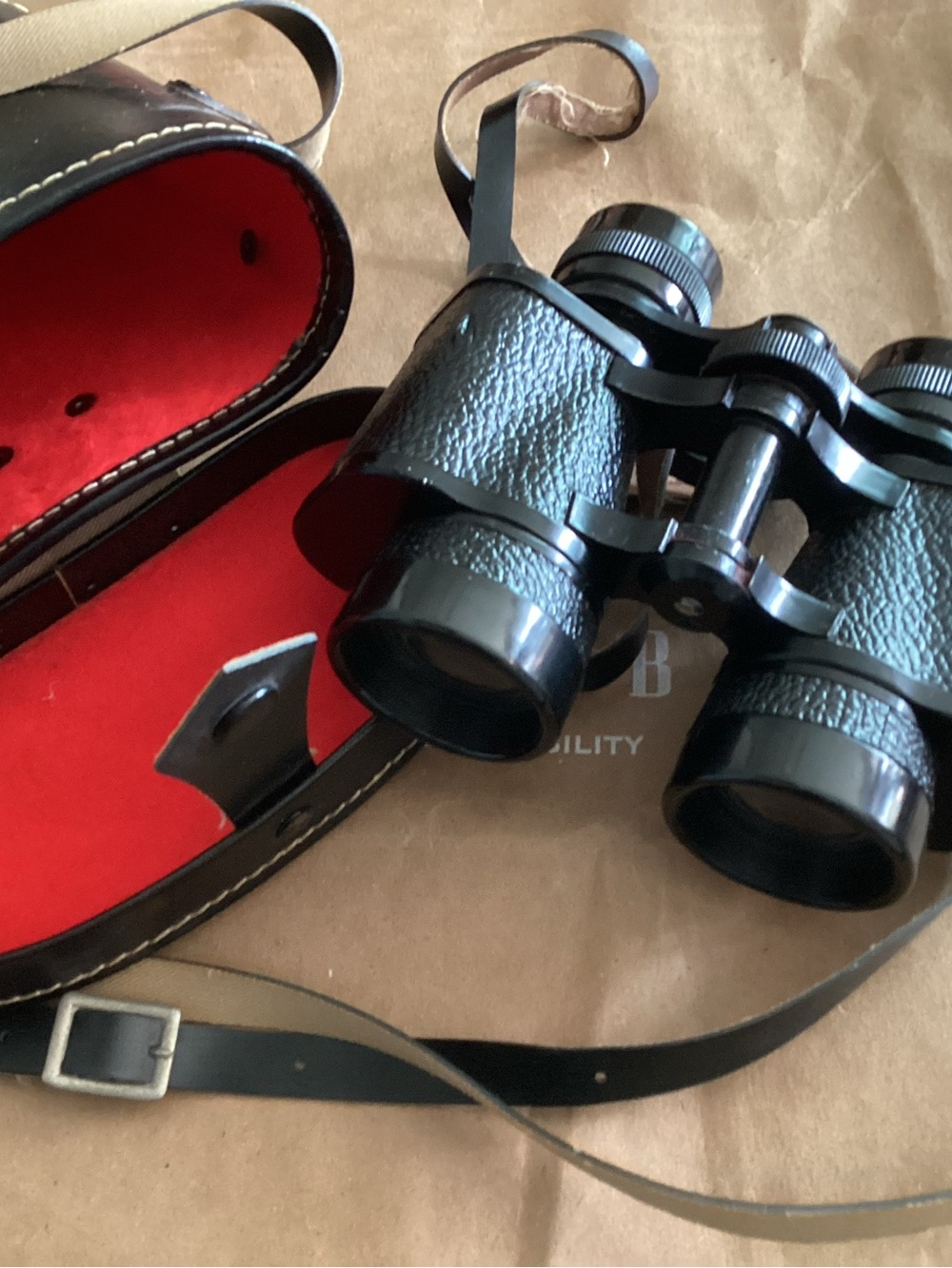 Vintage Black Classic Binoculars with Leather Case